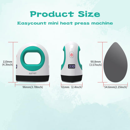 Heat Press Mini Heat Press Machine, Small Heat Press for T Shirts, Hats, Heating Transfer Projects,14 Levels Temperature Setting (White&Green)
