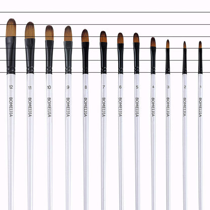 Paint Brushes Set, 12 PCS Artist Brush for Acrylic Oil Watercolor Gouache Artist Professional Painting Kits with Synthetic Nylon Tips White