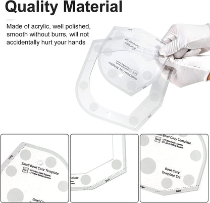 Bowl Cozy Template Cutting Ruler Set, 3Pcs Acrylic Transparent Quilting Bowl Templates for Hot and Cold Food Bowl Rack, DIY Kitchen Art Craft Acrylic Stencil Cut On Fold Template Sewing (White)