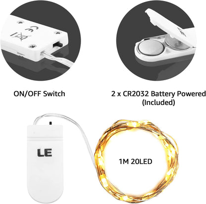 Fairy Lights Battery Operated 20 LED Mini String Lights, Small Pixie Lights for Mason Jars, Crafts, DIY Wedding Party Centerpieces, Bedroom Wall Vines Holiday Garland, 8 Pack