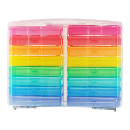 Transparent 4" x 6" Photo Cases and Clear Craft Keeper with Handle - 16 Inner Cases Plastic Storage Container Box (Multi-colored)