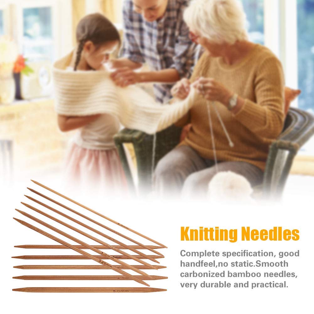 55pcs/Set Knitting Needles Kit Carbonized Bamboo Double Pointed Needles Set in 11 Sizes 13cm/5.1in (2.0mm-5.0mm)