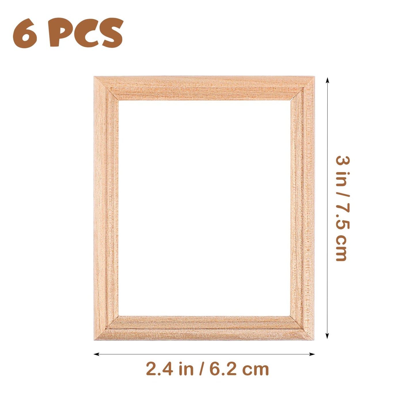 6Pcs 1/12 Wood Dollhouse Furniture Unfinished Mini Photo Frame Artificial Miniature Scene Model DIY Wall Art Painting Toys for Nursery Room Photo Props