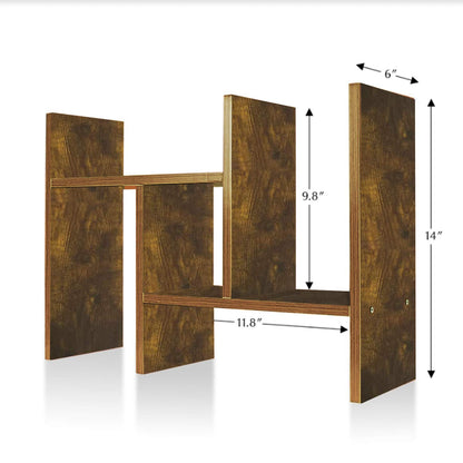 Desktop Organizer Office Storage Rack Adjustable Wood Display Shelf Free Style Double H Display True Natural Stand Shelf, Natural Wood Tone