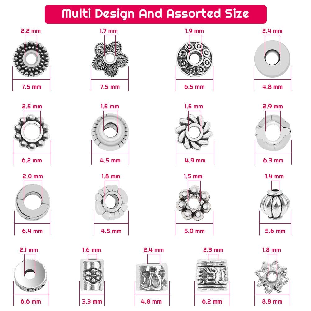 Metal Spacer Beads for Making Bracelet, Necklace, Jewelry Making and Findings Accessories, 900Pcs, Silver