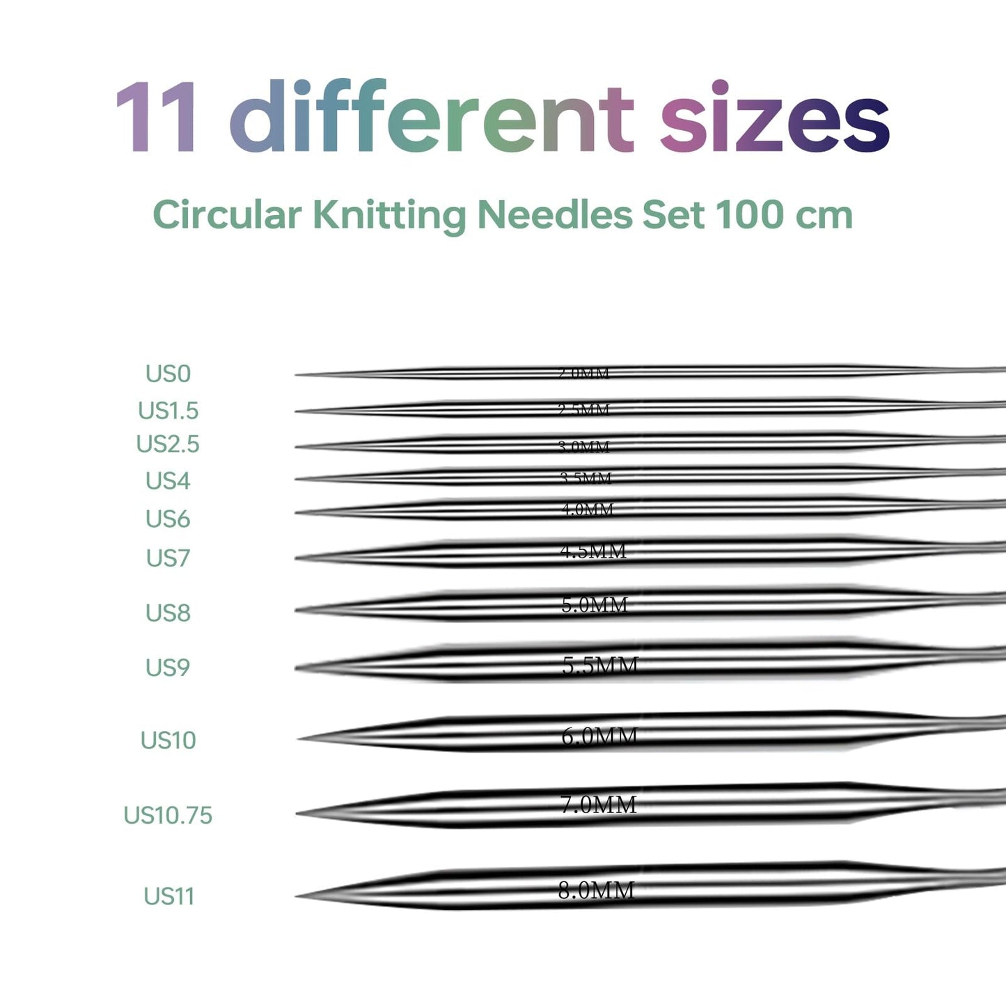 11 American Standard - Circular Knitting Needles - Knitting Needles - Designed for Knitting Enthusiasts, Beginners, and Arthritis sufferers. (Silver, 40 inches (100cm))