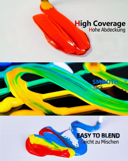 Acrylic Paint Set 24 Classic Colors(2oz /60ml) with 12 Brushes, Professional Craft Thick Paints Kits for Adults, Canvas Wood Fabric Ceramic Rock Painting Supplies [Professional Series]