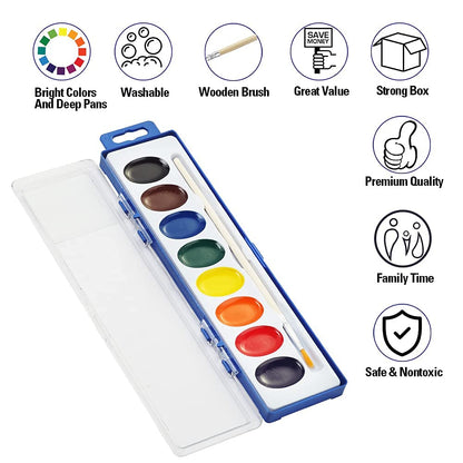24 Count Watercolor Paints, 8 Colors, Washable, Non-Toxic, Perfect for Kids 3+
