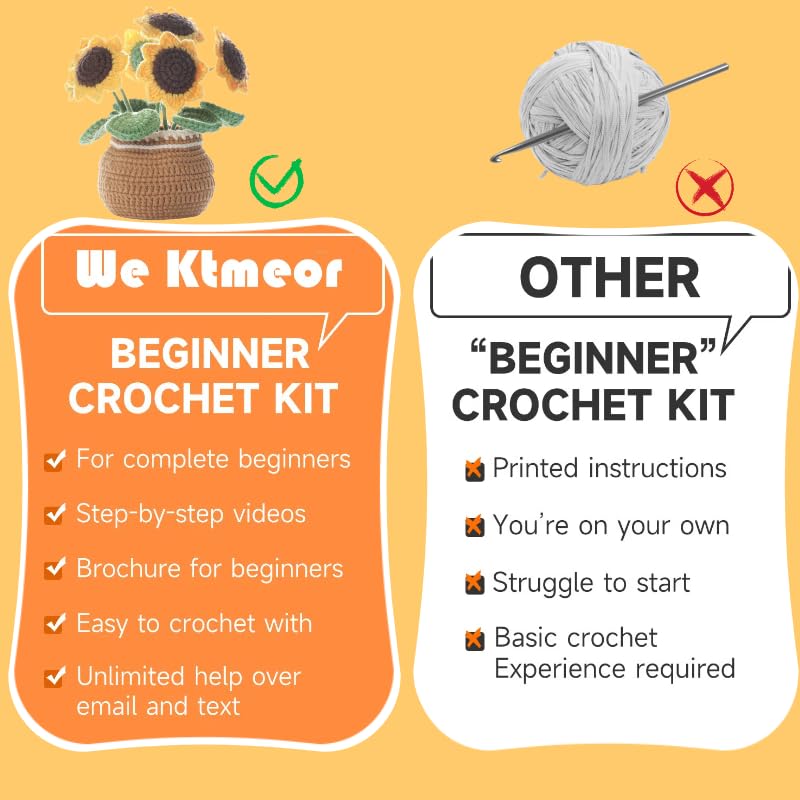 Crochet Kit for Beginners, Sunflower Crochet Starter Kit with Step-by-Step Video Tutorials, 40% Extra Practice Yarn