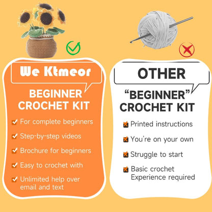 Crochet Kit for Beginners, Sunflower Crochet Starter Kit with Step-by-Step Video Tutorials, 40% Extra Practice Yarn