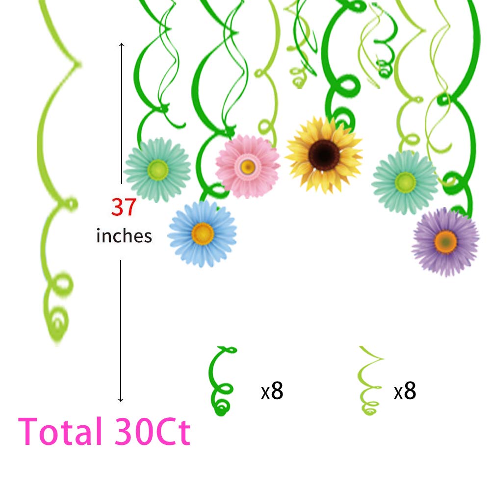 30Ct Autume Summer Spring Sun Flower Hanging Swirl Decorations,Themed Birthday Party,Party Supplies,Ceiling Decorations for Girls,Boys,Kids, Bedroom,Classroom,Baby Shower