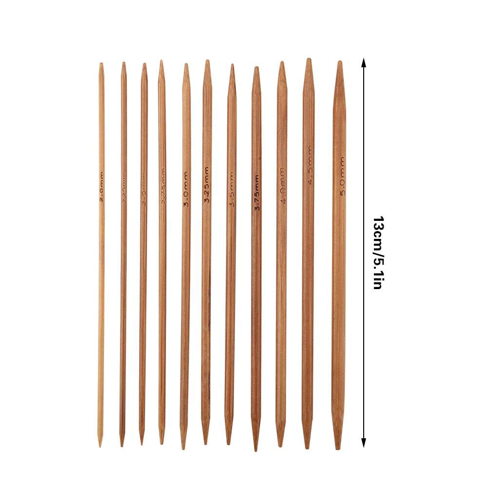 55pcs/Set Knitting Needles Kit Carbonized Bamboo Double Pointed Needles Set in 11 Sizes 13cm/5.1in (2.0mm-5.0mm)