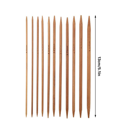 55pcs/Set Knitting Needles Kit Carbonized Bamboo Double Pointed Needles Set in 11 Sizes 13cm/5.1in (2.0mm-5.0mm)