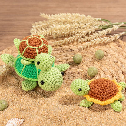 Beginner Crochet Kit with 40% Extra Yarn, Pre-Started Yarn & Video Tutorials - 3 Sea Turtles Craft Set for Adults & Kids