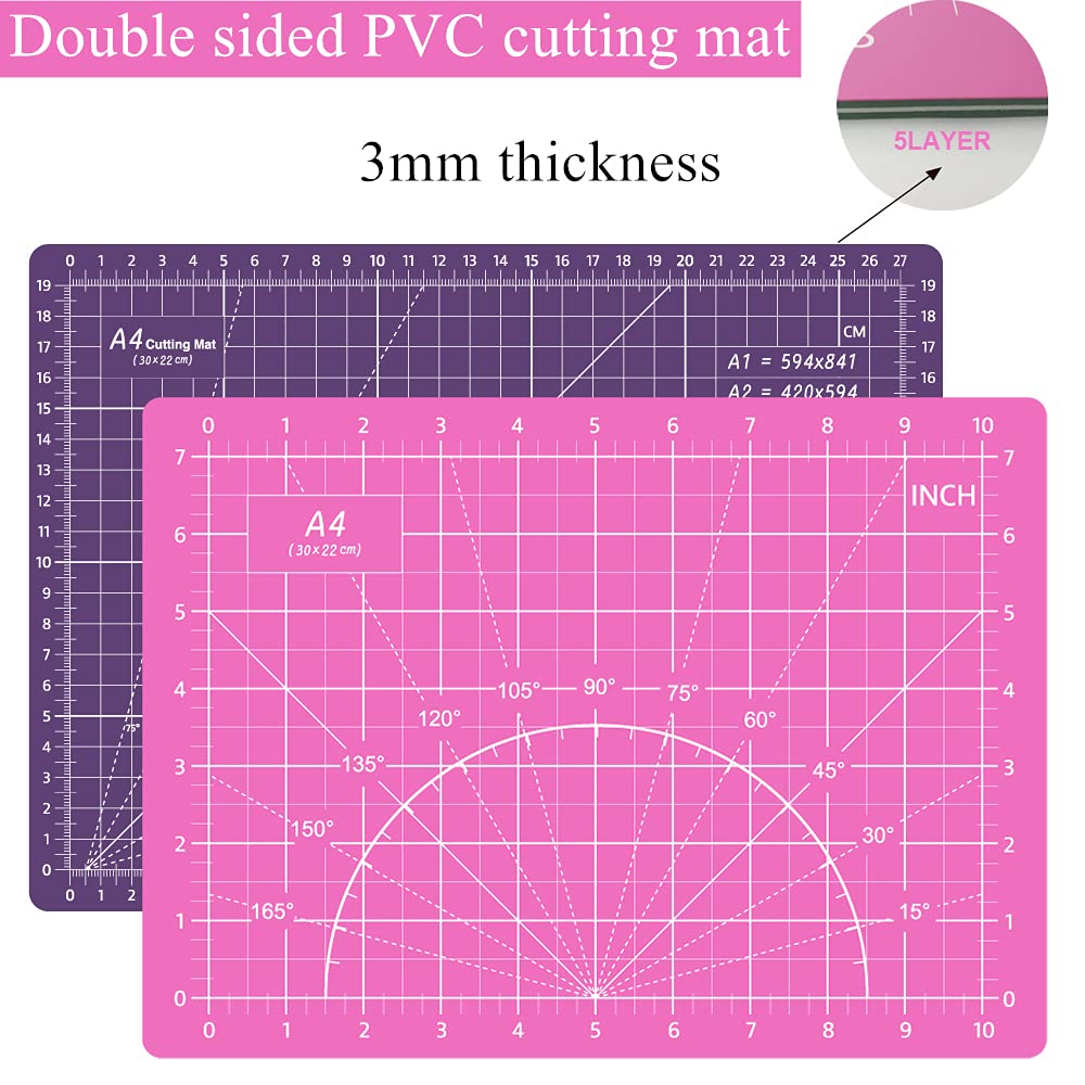 39 Pcs Rotary Cutter Set Pink - Quilting Kit incl. 45mm Fabric Cutter with 5 Extra Blades, A4 Cutting Mat, Craft Knife Set, Quilting Ruler and Sewing Clips, Ideal for Crafting, Sewing, Patchworking
