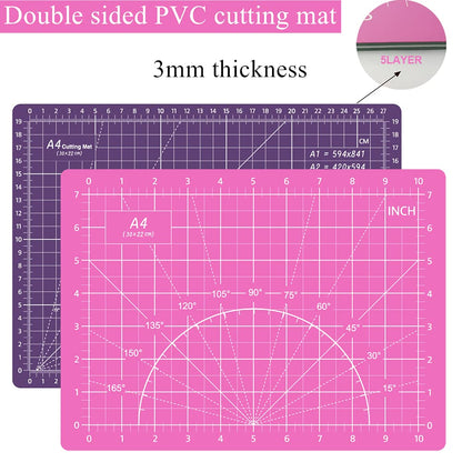 39 Pcs Rotary Cutter Set Pink - Quilting Kit incl. 45mm Fabric Cutter with 5 Extra Blades, A4 Cutting Mat, Craft Knife Set, Quilting Ruler and Sewing Clips, Ideal for Crafting, Sewing, Patchworking