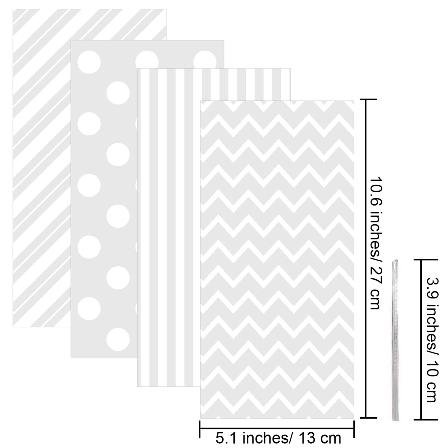 100 Pack White Cellophane Bags Plastic 10.6 x 5.1 Inch Candy Bags Gift Bags Goodie Bags with Twist Ties for Valentine, Birthday, Gift Cookie Snack Packing Party Favor Supplies