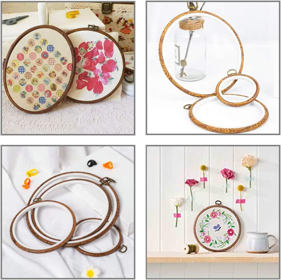 5 Pieces 8 inch Round Embroidery Hoops, Imitated Wood Plastic Display Frame for Cross Stitch Embroidery Round Hoops Arts Decoration