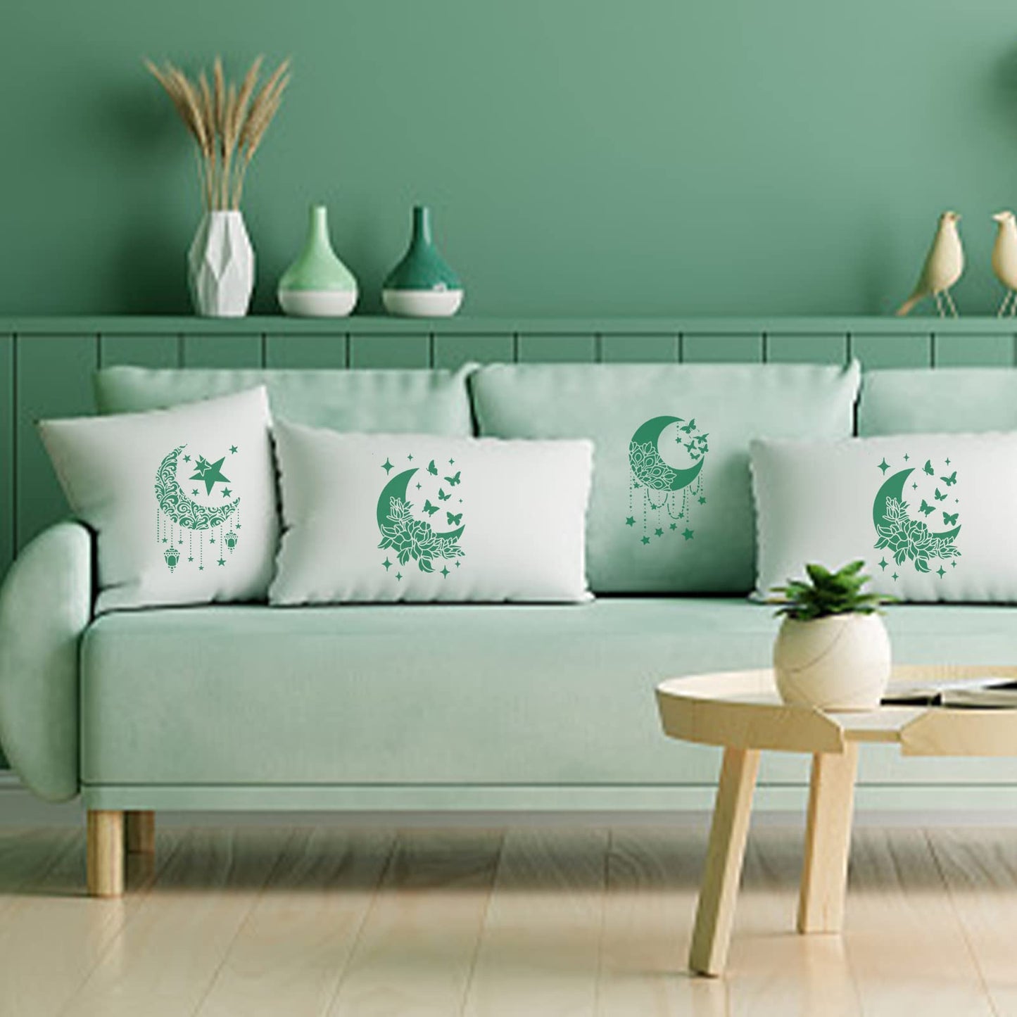 9PCS/Set Sun Moon Wall Stencils for Painting 12x8 Mandala Tile Stencil Large Flower Star Concrete Floor Stencils Reusable Drawing Template for Painting Wood Canvas Furniture Patio Home Decor