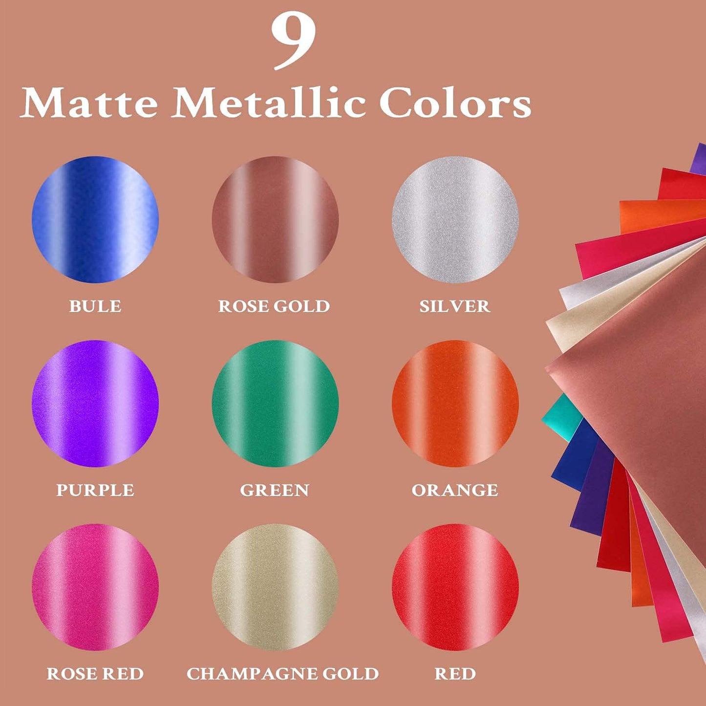 Matte Metallic Vinyl Permanent, 9 PCS 12 "x12 Metallic Vinyl Sheets - Permanent Adhesive Vinyl for Cricut Machine & Silhouette Cameo