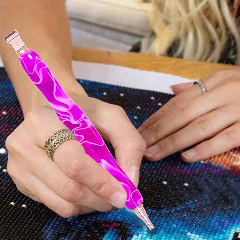 Do Ergonomic Diamond Painting Art Drill Bead Dot Pen Kit with Screw Steel Silver Metal Tip Nibs Placers Roller Tool Accessories for 5D Diamond Paint Purple