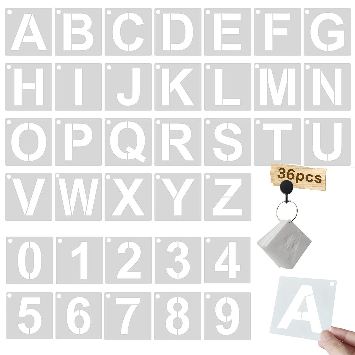 1 Inch Letter Stencils Kit, Alphabet Art Craft Stencils, Reusable Plastic Letters and Numbers Stencil Set for Wood, Wall, Fabric, Rock, Chalkboard, Signage and DIY Art Projects (White, 36 Pcs)