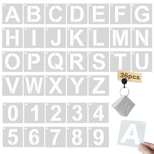 1 Inch Letter Stencils Kit, Alphabet Art Craft Stencils, Reusable Plastic Letters and Numbers Stencil Set for Wood, Wall, Fabric, Rock, Chalkboard, Signage and DIY Art Projects (White, 36 Pcs)