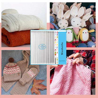 55pcs Metal Knitting Needle Set,Aluminum Straight Single Pointed Stainless Steel Knitting Needles,11 Size 2mm-8mm,10inch Length for Handmade DIY Knitting with Accessories