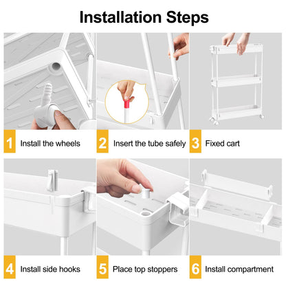 Slim Storage Cart 3 Tier,Bathroom Organizer Rolling Utility, Mobile Shelving Unit Slide Out for Office, Kitchen, Laundry Room & Narrow Places,White