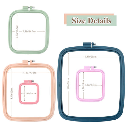 5Pcs 5 Size Square Embroidery Hoops, ABS Plastic Embroidery Hoops Cross Stitch Hoops Embroidery Frames for Sewing, Needlework, Embroidery Projects (Size-3", 4.3", 6.5", 8.7", 11")