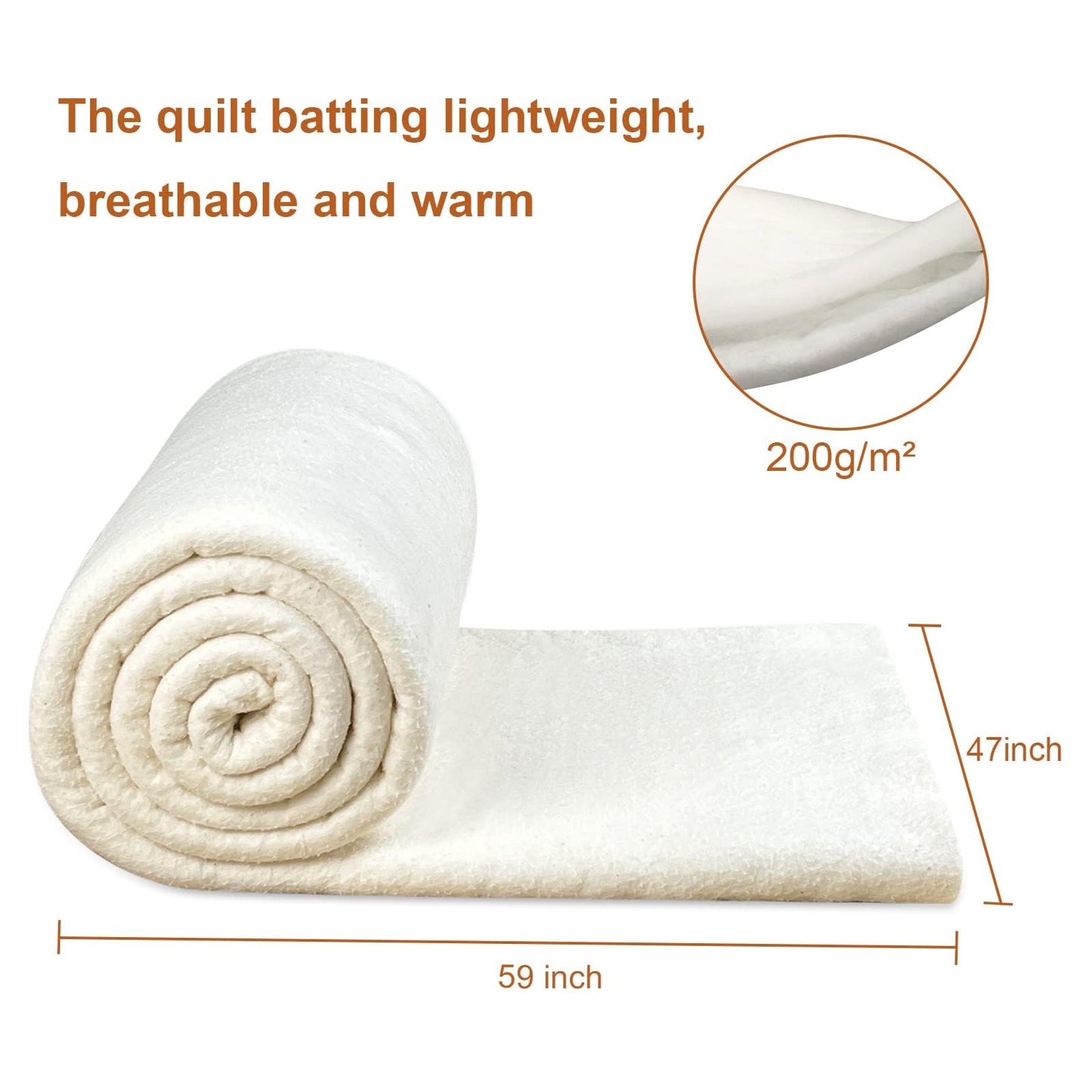 Grinding Natural Cotton Quilt Batting: 47-Inch x 59-Inch Light Weight Purely Natural All Season Quilt Batting for Quilts, Craft and Wearable Arts