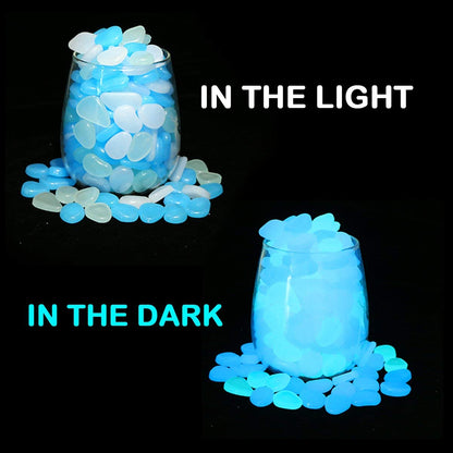 Glow in The Dark Garden Pebbles Stones Rocks for Yard and Walkways Decor, DIY Decorative Luminous Stones in Blue (200 PCS)