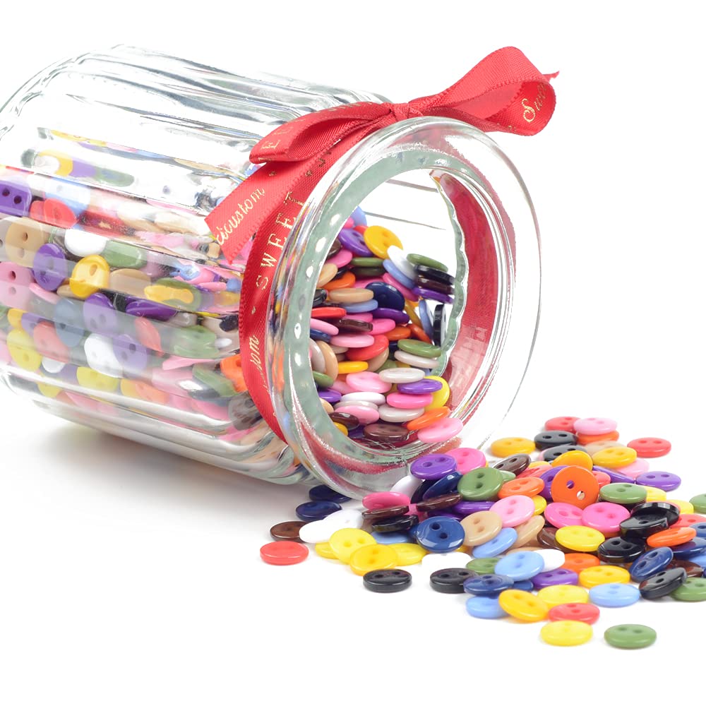 Round 2 Holes Craft Buttons, 1125Pcs 0.35 Inch(9mm) Sewing Buttons, 15 Colors Resin Buttons, for Sewing Children Sweater DIY Crafts Scrapbooking Children's Manual Project