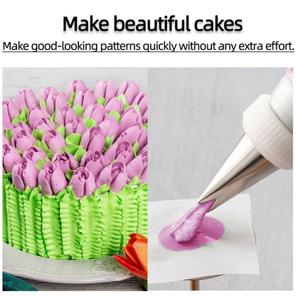 Russian Flower Piping Tips Set - 47 Pcs Cake & Cupcake Decorating Kit - 12 Icing Nozzles, 2 Leaf Tips, 30 Pastry Bags, 1 EVA Bag, 2 Couplers