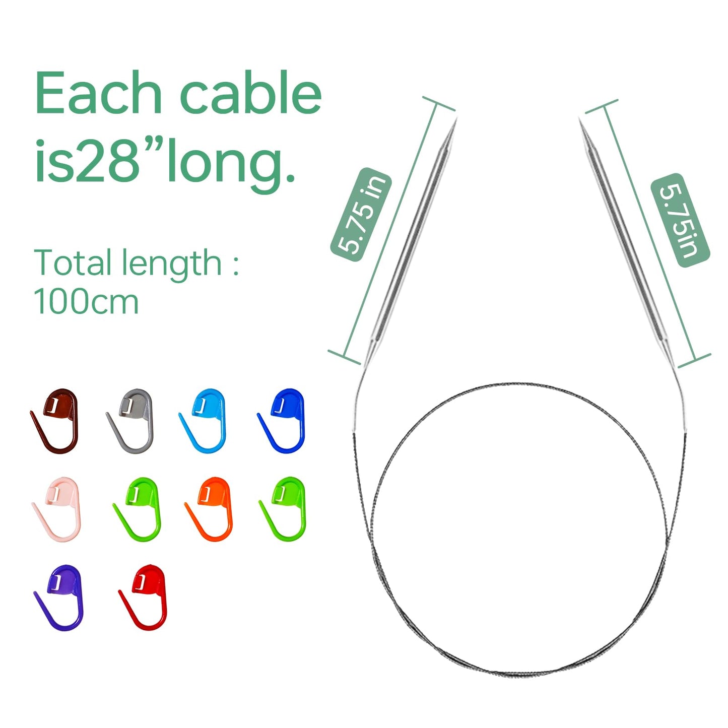 11 American Standard - Circular Knitting Needles - Knitting Needles - Designed for Knitting Enthusiasts, Beginners, and Arthritis sufferers. (Silver, 40 inches (100cm))