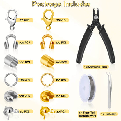 1200 Pcs Crimp Beads Kit for Jewelry Making,   Crimp Beads, Crimp Covers, Crimp Tubes and Wire Guardians, Lobster Clasps, Jump Rings, Crimping Pliers and Beading Wire for Jewelry Making