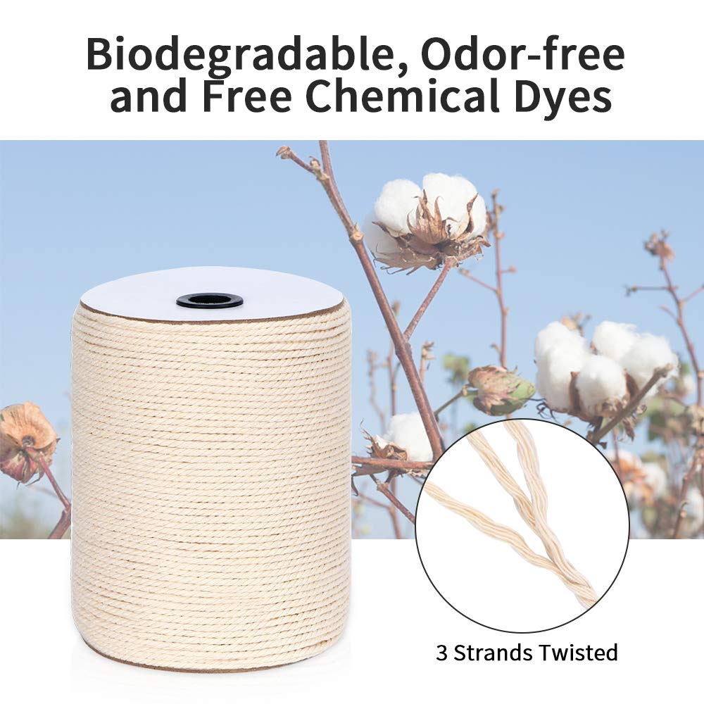 Macrame Cord 3mm x 328Yards(984Feet), Natural Cotton Macrame Rope - 3 Strands Twisted Macrame Cotton Cord for Wall Hanging, Plant Hangers, Crafts, Gift Wrapping and Wedding Decorations