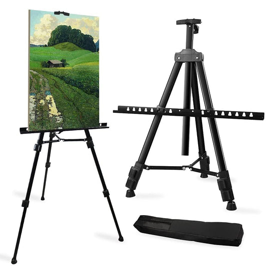 Art Artist Easel Stand for Sign,RRFTOK Metal Tripod Adjustable Easels for Painting Canvases Height from 21" to 66" with Reinforced Triangle,Carry Bag for Table-Top/Floor Drawing and Displaying,Black