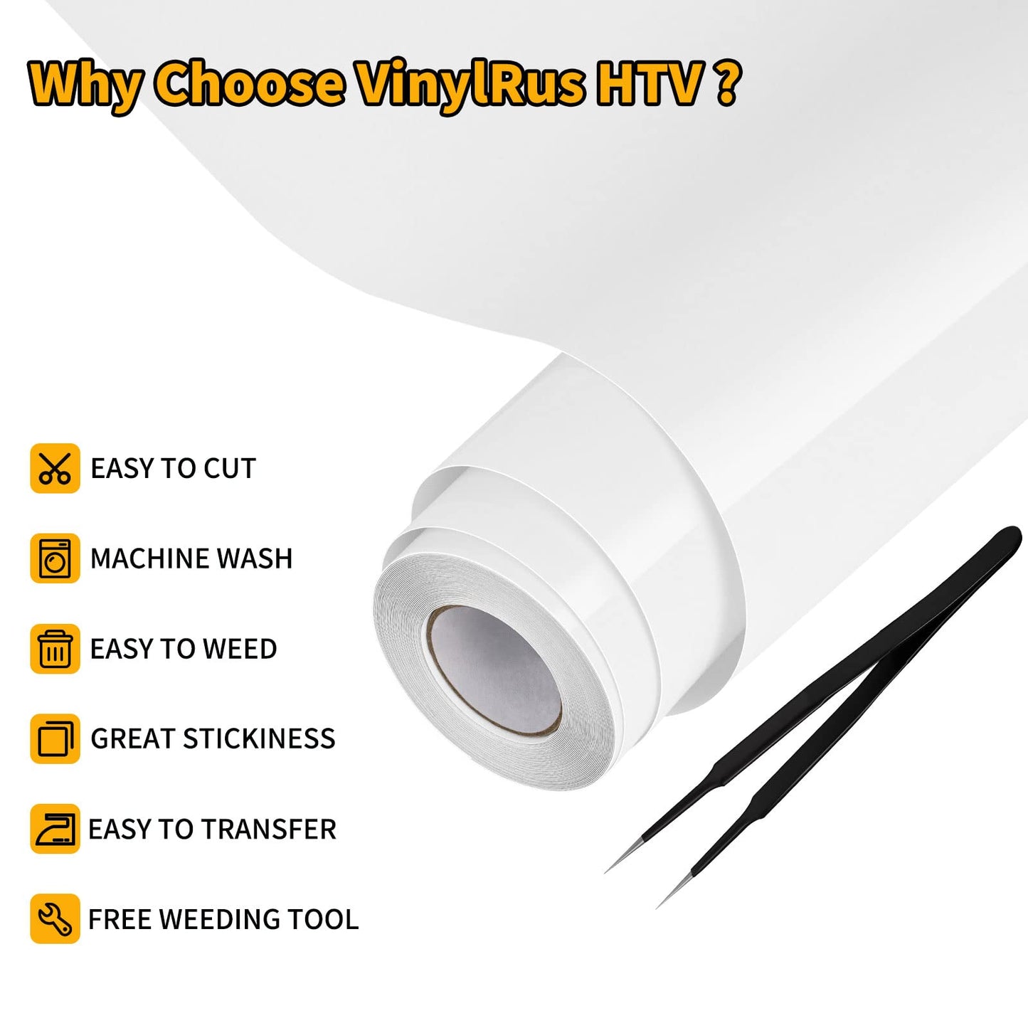 Heat Transfer Vinyl-12” x 25ft White Iron on Vinyl Roll for Shirts, HTV Vinyl for Silhouette Cameo, Cricut, Easy to Cut & Weed