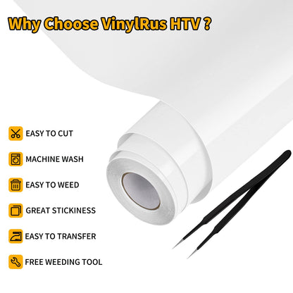 Heat Transfer Vinyl-12” x 25ft White Iron on Vinyl Roll for Shirts, HTV Vinyl for Silhouette Cameo, Cricut, Easy to Cut & Weed