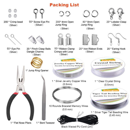 Jewelry Making Kit with Pliers, Wires, Jump Rings, Clasps, Cord and More for Jewelry DIY Crafts - Silver