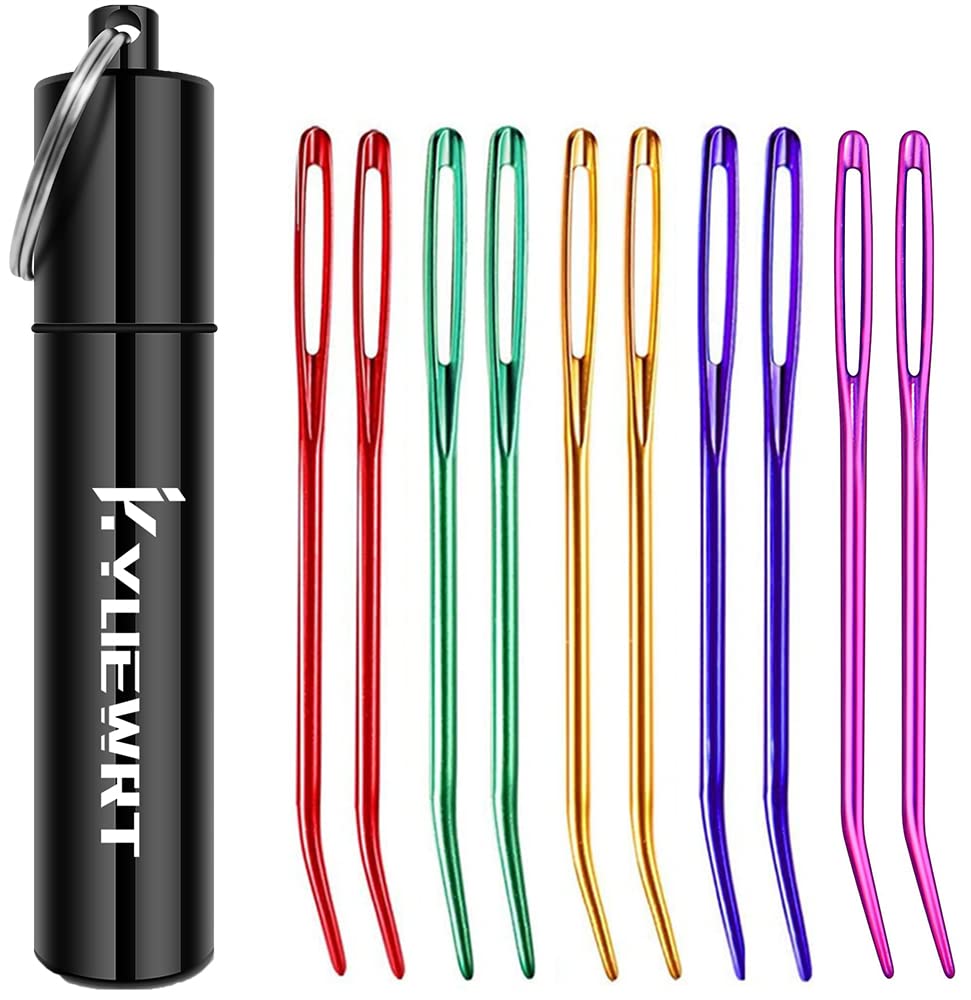 10Pcs Yarn Darning Tapestry Needle,Large Big Eye Weaving Needle Bent Needles with Aluminum Storage Tube