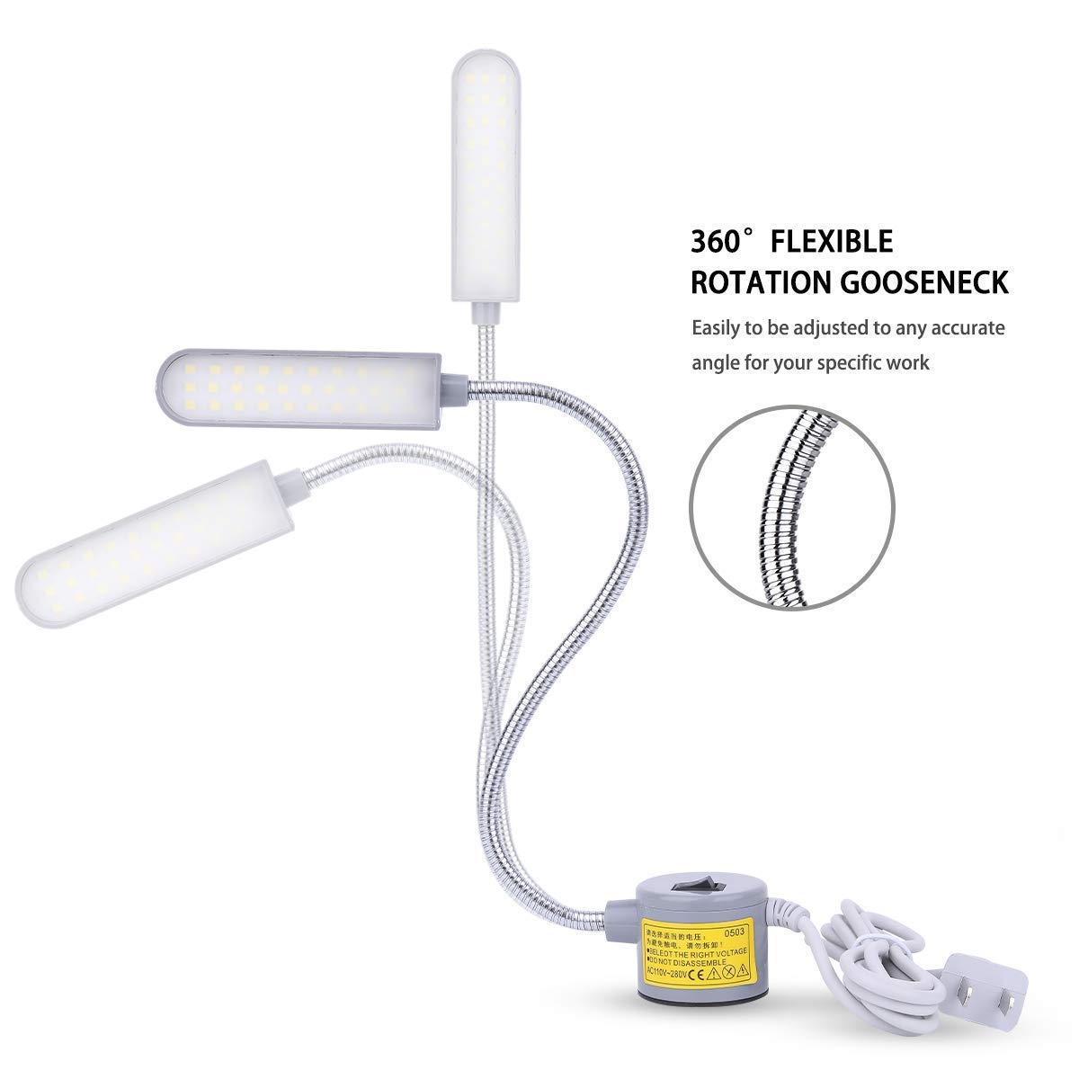 Sewing Machine Light LED Lighting (30LEDs) 6 Watt Multifunctional Flexible Gooseneck Arm Work Lamp with Magnetic Mounting Base for Workbench Lathe Drill Press Gray