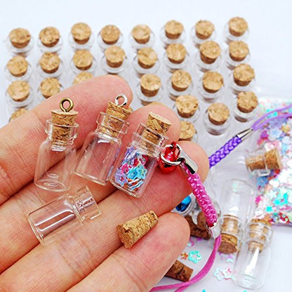 50pcs 0.5ml-extra Mini Tiny Clear Glass Jars Bottles with 50pcs Cork Stoppers and 50pcs Eye Screws, Glass Bottles for Decoration, Arts & Crafts, Projects, Party Favors