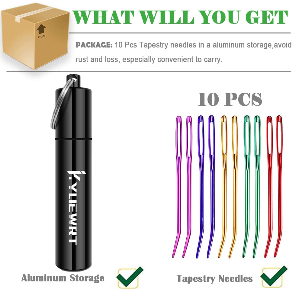 10Pcs Yarn Darning Tapestry Needle,Large Big Eye Weaving Needle Bent Needles with Aluminum Storage Tube