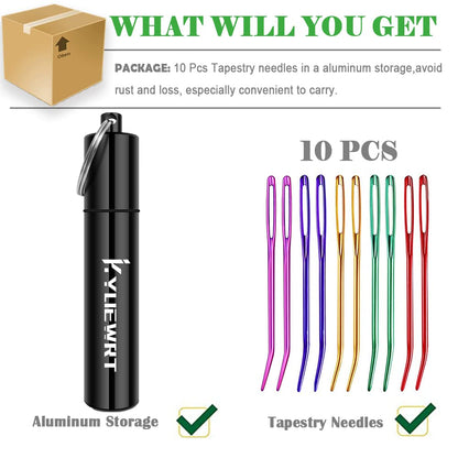 10Pcs Yarn Darning Tapestry Needle,Large Big Eye Weaving Needle Bent Needles with Aluminum Storage Tube