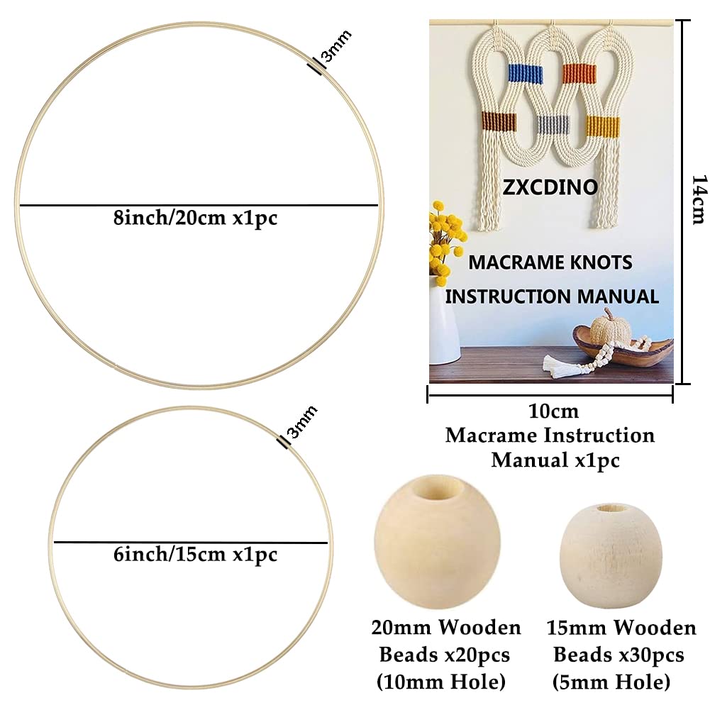 119pcs Macrame Kits for Starter 3mm x 109Yards Natural Cotton Macrame Cord with 100pcs Wooden Beads,10pcs Wooden Rings,Wooden Sticks,Metal Rings,S Hooks Macrame Supplies for Plant Hangers