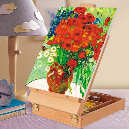 Tabletop Art Easel for Painting, Premium Wooden Sketchbox, Portable Desktop Painting Easel for Student Artist Beginner