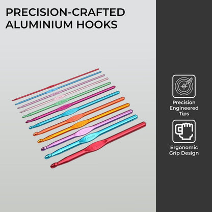 Crochet Hooks Set Aluminium 14pcs Needles with Pouch Case 2mm 2.5mm 3mm 3.5mm 4mm 4.5mm 5mm 5.5mm 6mm 6.5mm 7mm 8mm 9mm 10mm