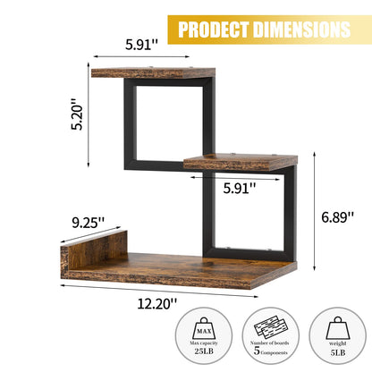 Wood Desktop Shelf - Freestanding Small Bookshelf Desk Hutch Supplies Organizers, 3 Tier Storage Display Display Rack Office Decor, Stand Shelves with Metal Frame for Books/Plants/Toys